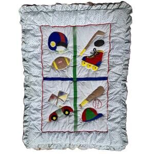 VTG Boys‎ Baby Crib Blanket Comforter Hockey Football Baseball Racing Quilt